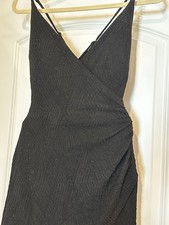 Speechless Black Ruched Bodycon Mini Dress V-Neck Metal Chain Glitter Strappy S