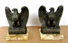 Pair of Vintage Park Sherman Brass American Eagle Bookends on Marble Base