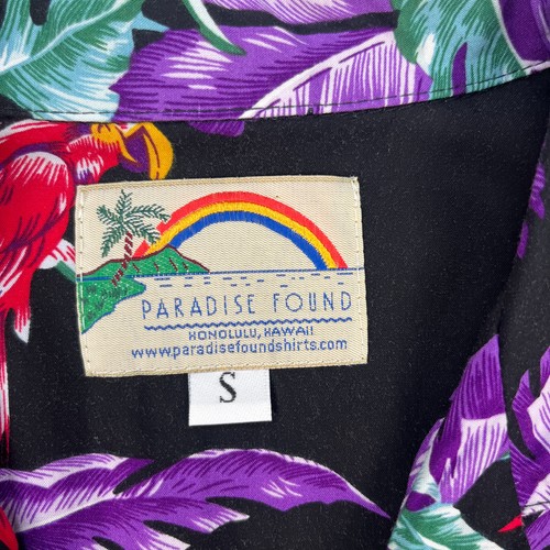 Paradise Found Magnum PI Hawaiian Shirt Mens S Black Tropical Parrots 100% Rayon - Picture 5 of 11