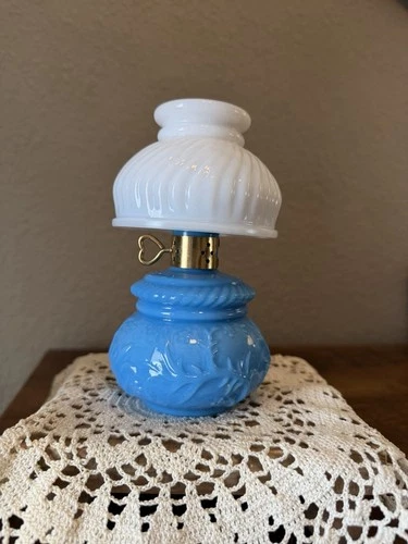 Vintage Avon Milk Glass Courting Lamp Perfume Cologne Bottle Heart Cottage Decor