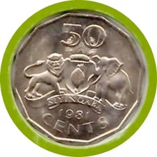 elf Swaziland 50 Cents 1981  Elephant  Lion