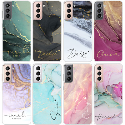 Personalisierte Handy Hülle Name Silikon Cover für Samsung S24 S20 S21 S22 Marmor