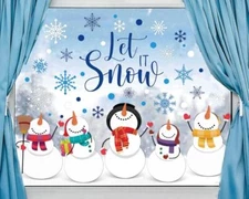 9 Sheet Christmas Window Clings Winter Snowflake Let it Snow Colorful Snowman 