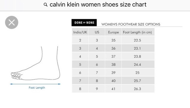 Calvin Klein Size Chart Shoes Us