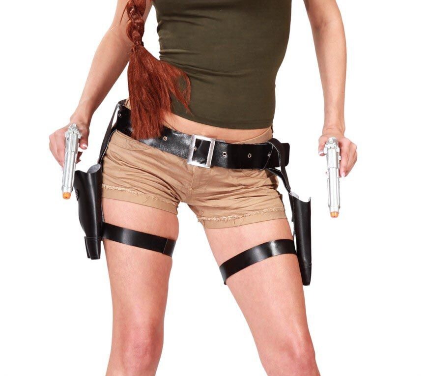 Fondina doppia con pistole cartuccera Adulto Polizia Lara Croft festa carnevale