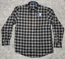 Izod Flannel Shirt Mens S Stratton Button Up Gray Black Plaid Long Sleeve New