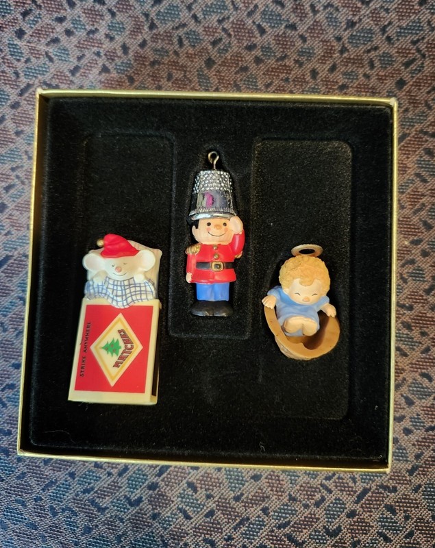1979 Hallmark - LITTLE TRIMMERS - 3 PC ORNAMENT SET IN BOX MOUSE, ANGEL, SOLDIER
