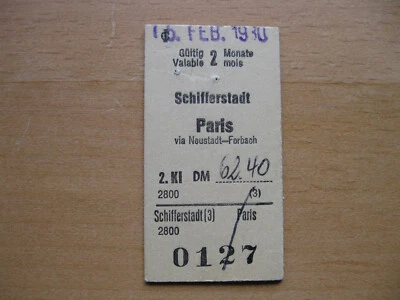 Ticket DB, System Edmondson, Schifferstadt à Paris , 2. cl. - Photo 1/2