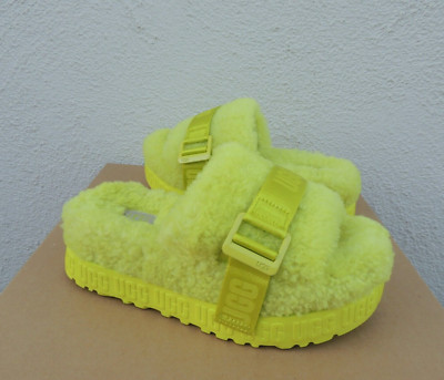 UGG SULFUR FLUFFITA SHEEPSKIN FLUFF SLIDE PLATFORM SANDALS, US 6/ EUR 37 ~NIB