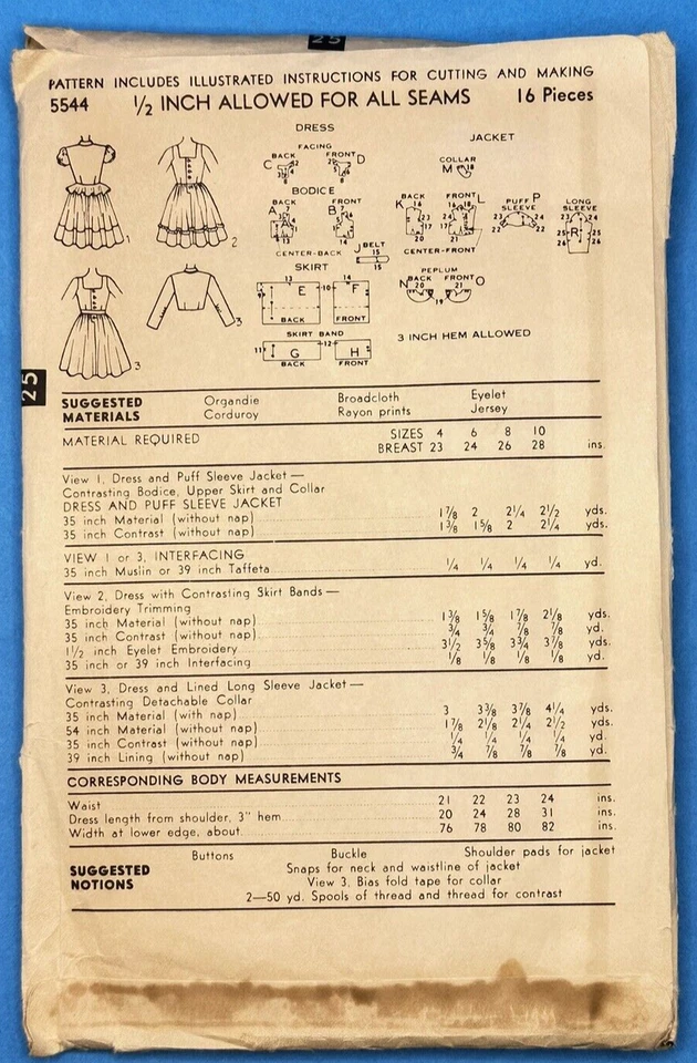 女孩全裙连衣裙前纽扣薄纱图案高级 5544 1940 年代复古 — 第 2/2 张图片