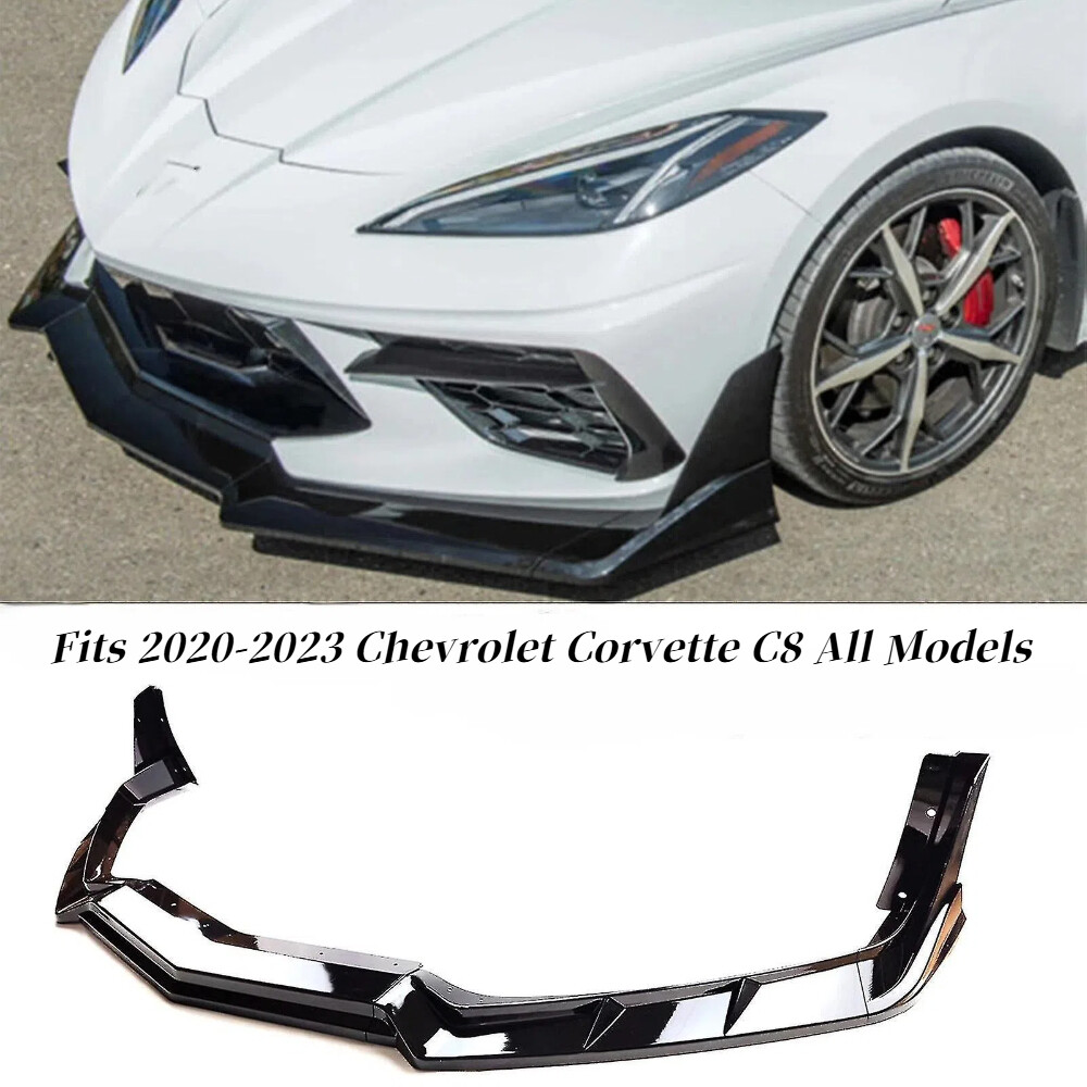 For 2020-24 Corvette C8 Z51 STG 3 Winglet Front Bumper Lip Splitter Gloss Black