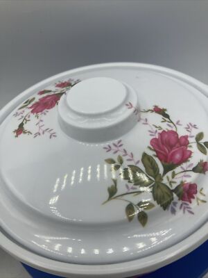 Vintage Melamine Ware Microwave Bowl with Lid,White with Roses Set