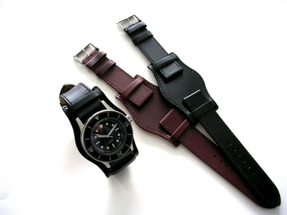 16mm Black BUND Pilot Military Leather watch band  Army strap IW SUISSE 18 19 20 - Image 4 of 4