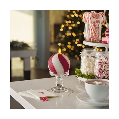 Luminara Candy Cane Glitter Stripe White Flameless Candle Sphere Moving Flame...