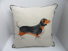 Throw Pillow Dachshund Dog Basset Hound Embroidered Paw Print Zipper 17.5"
