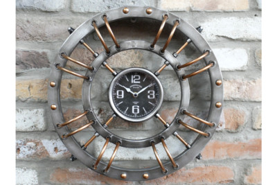 Industrieller Stil runde Metall Wanduhr | Silber & Kupfer