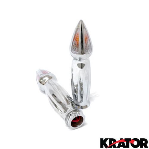 MOTORCYCLE CHROME THROTTLE HAND GRIPS W/ TURN SIGNALS INDICATORS BILLET BLINKERS - Picture 3 of 5