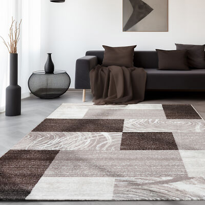 Teppich Wohnzimmer Schlafzimmer Läufer Kariertes Muster Weich Kurzflor Braun