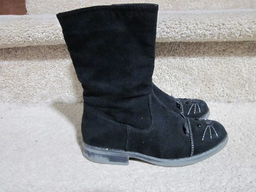 Mädchen schwarze Stiefel Kätzchen Katze Gesicht Kunst-Wildleder Reißverschluss Seite Cupcake Couture Größe 11 - Bild 4 von 10