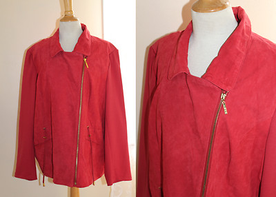 Iman Größe 2X Wunderschönes Rot Wildleder Reißverschluss Moto Chic Elegant Jacke