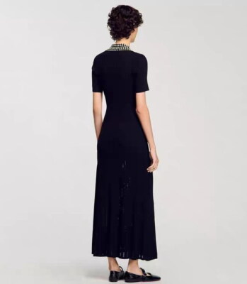 NEW Sandro Pearl lapel Short sleeve single-breasted Knitted dress Women's |  eBay