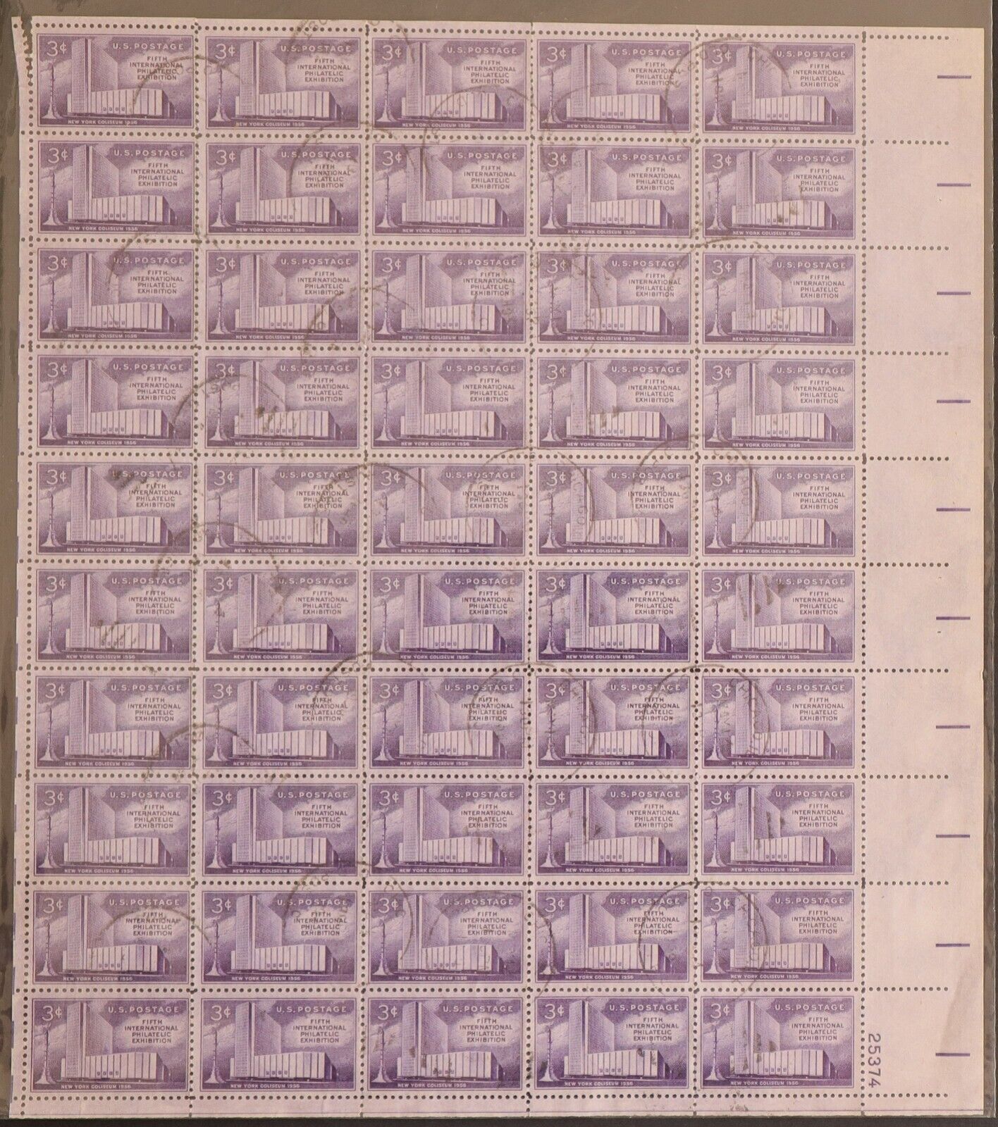 U.S. Used #1076 3c Fipex. Sheet of 50. Oval Cancel. Choice!