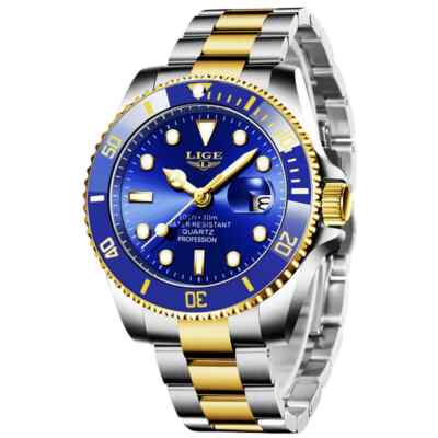 LIGE Herrenarmbanduhr Luxus Quarz Analog Wasserdicht Sport Silber Uhr