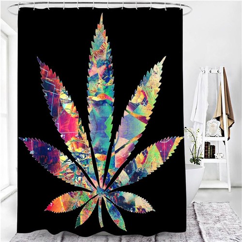 Bunte Unkraut Blätter Duschvorhang Set Rutschfest Bad Matte WC Deckel Abdeckung - Bild 2 von 14
