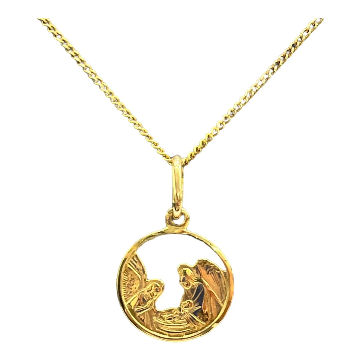 18ct 18K Yellow Gold Baptism Christening Medallion Pendant 14mm 1.82 Grams. New