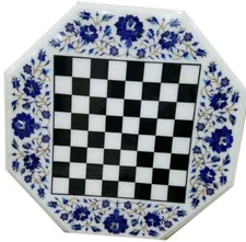 18" Marble Chess top Table Semi Precious stone lapis inlay Handmade home decor