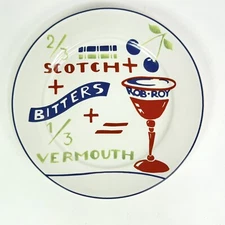 Retro Bar Cocktail Recipe Plates Rosanna Set of 4 Martini Manhattan Rob Roy 8”