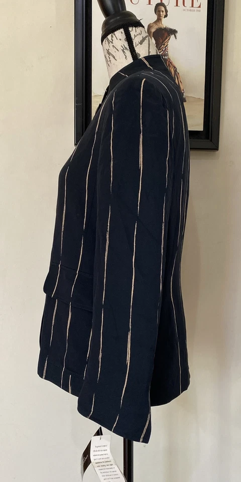 Chaqueta JONES NEW YORK 100% Seda Ligera Espalda Beige Rayas Talla 6 Foto 2 de 4