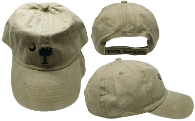 Embroidered olive khaki South Carolina SC Palmetto Crescent Washed Cap Hat (RUF)
