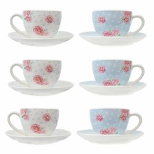 6 Tea Cups Saucers Set Afternoon Tea Coffee Tableware Porcelain Vintage Rose