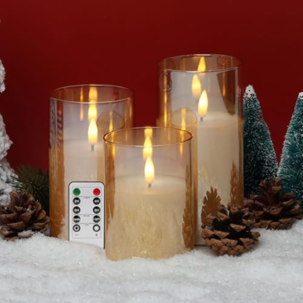 Set 3 Candele Senza Fiamma Eywamage Oro - Decorazioni Luxury LED