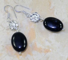 ARTISAN NATURAL BLACK ONYX 925 STERLING SILVER DANGLE EARRINGS, 2-1/8 INCHES