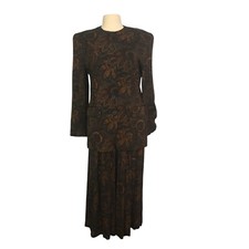 Jones New York Vintage Womens Brown Rayon Paisley Skirt Suit, Jacket 8, 36 bust