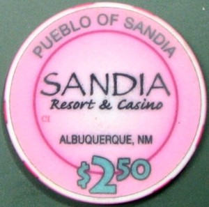 $2.50 Casino Chip. Sandia, Albuquerque, NM. Z62.