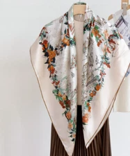 Sallys 100% Mulberry Silk Wrap Shawl garden Print Square Scarf 43"new