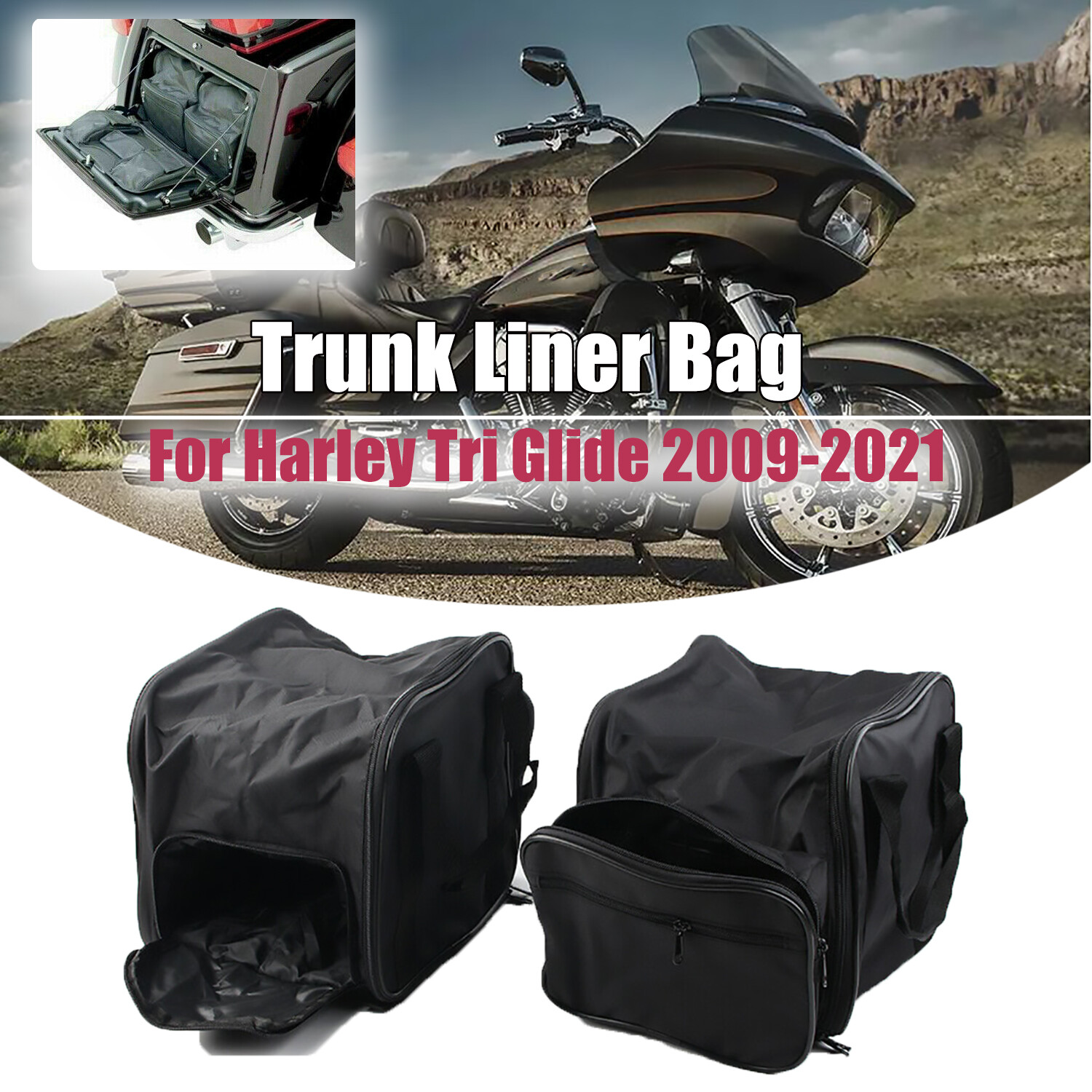 Black Rear Trike Trunk Lid Organizer Luggage Bags For Harley Street Tri
