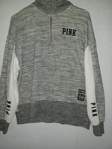 Victoria Secret PINK Sweatshirt Half Zip XS Pullover women's logo split hem - Picture 6 of 10