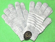 2pr Child's Gray Medium Mittens/Gloves Boys/Girls Kids' 1pr w/ White Stripes New