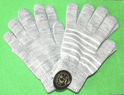 2pr Child's Gray Medium Mittens/Gloves Boys/Girls Kids' 1pr w/ White Stripes New