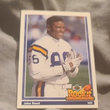 Upper Deck 1991 Jake Reed #646 Minnesota Vikings Football Card Rookie Base Set. rookie card picture
