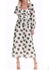 BURU Metallic Chiffon Midi Dress 2X Holiday Cocktail Party Peplum Corset Sheer