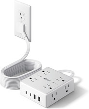 Power Strip Surge Protector Flat Plug 10 Ft 8 AC Outlets USB C USB A Wall Mount