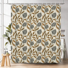 Vintage Botanical Shower Curtain with Hooks, Boho Brown Leaf and Boho Botanical