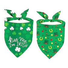 St Patricks Day Dog Bandana Puppy Scarf, 2 Pcs Shamrocks Kiss Me Irish