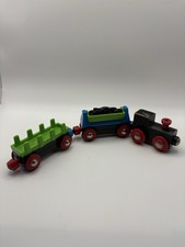 Wooden Train Track Engine With Two Wagons Push Along Train