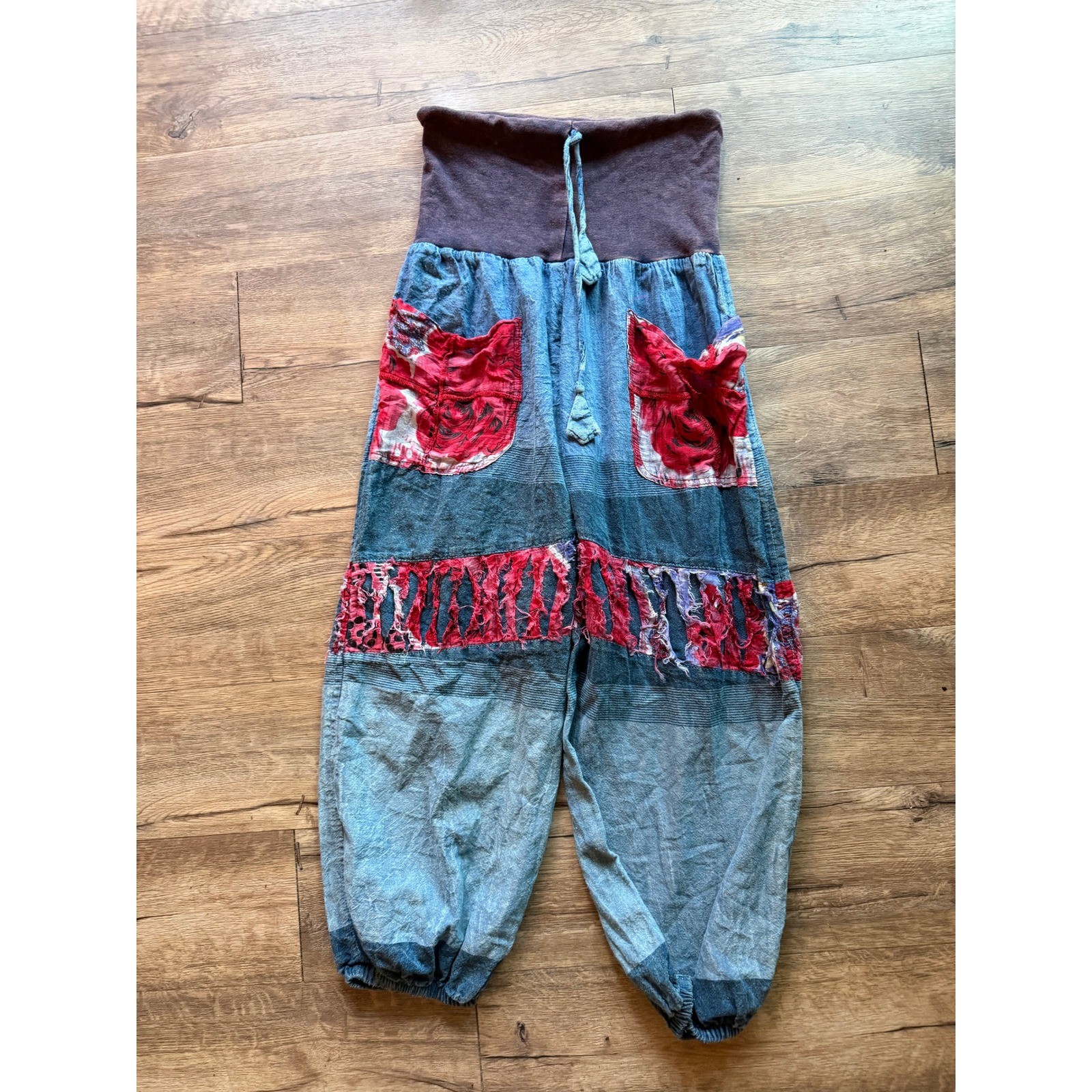 Boho Patchwork Harem Pants Cropped Denim Look Emb… - image 2